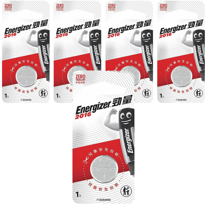 Energizer 勁量 鈕扣型鋰電池 3V #2016, 1入, 5個