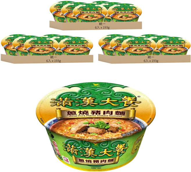 統一 滿漢大餐 蔥燒豬肉麵 193g, 18入