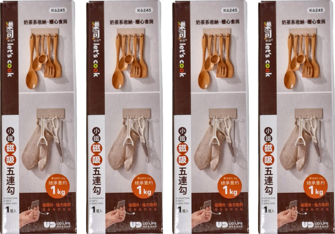 樂司廚品 小鐵磁吸五聯勾, 銀色, 4個