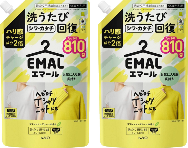 Kao 花王 EMAL 精致洗 護色防縮洗衣精補充包 清新綠香, 810ml, 1入, 2包
