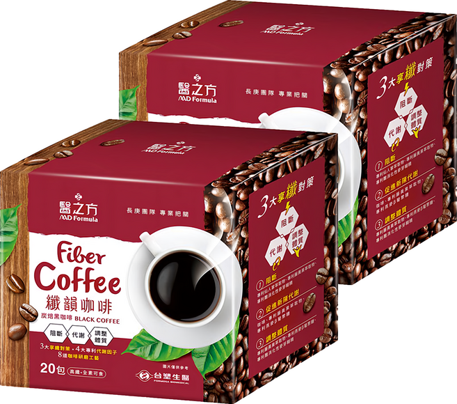 台塑生醫 MD Formula 醫之方 纖韻咖啡食品 炭焙黑咖啡, 5g, 20包, 2盒