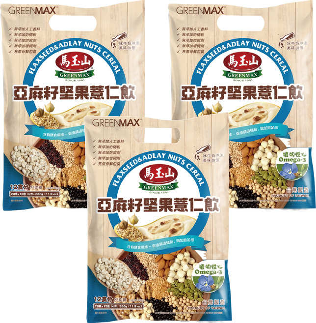 馬玉山 亞麻籽堅果薏仁飲, 28g, 12包, 3袋