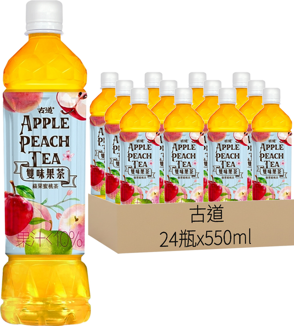 古道 雙味果茶 蘋果蜜桃茶 水果與紅茶的融合 夏日果香 甘醇 清爽解渴, 550ml, 24瓶
