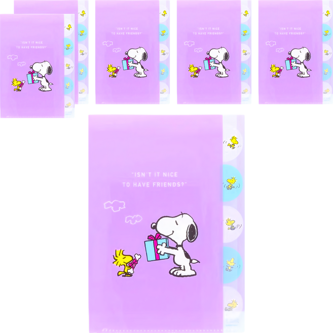 sun-star PEANUTS 史努比L型A4五夾層資料夾, 紫色好朋友, 6個