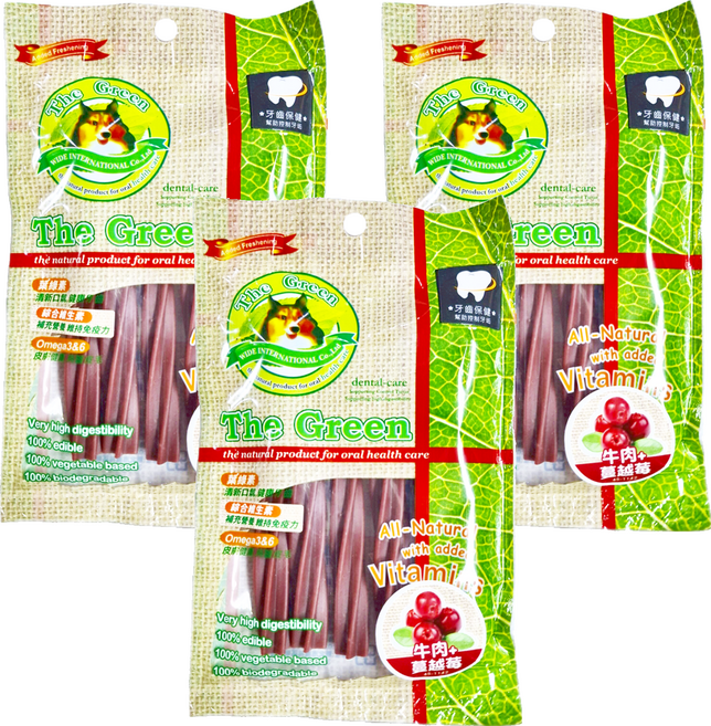 The Green 綠的 星型潔牙 6支, 牛肉 + 蔓越莓, 3包, 1200g