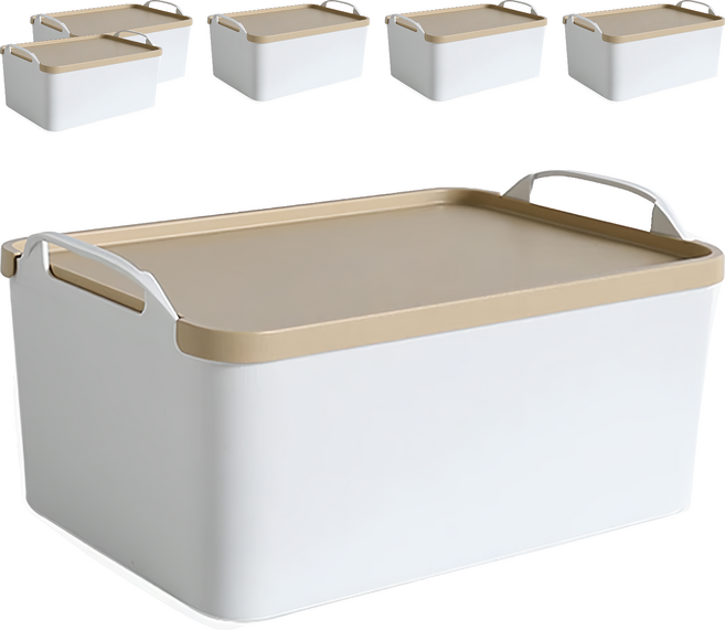 品屋 手提式收納箱 日式收納盒 置物箱 置物盒 可疊加附蓋 S0452, 黃色, 6個