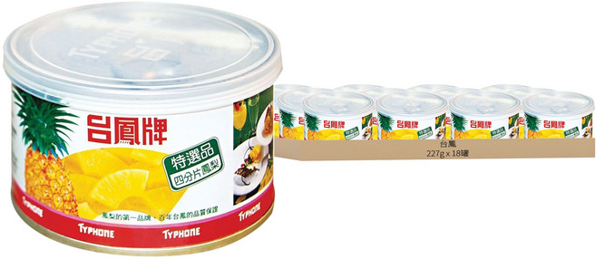台鳳 四分片鳳梨罐頭, 227g, 18罐