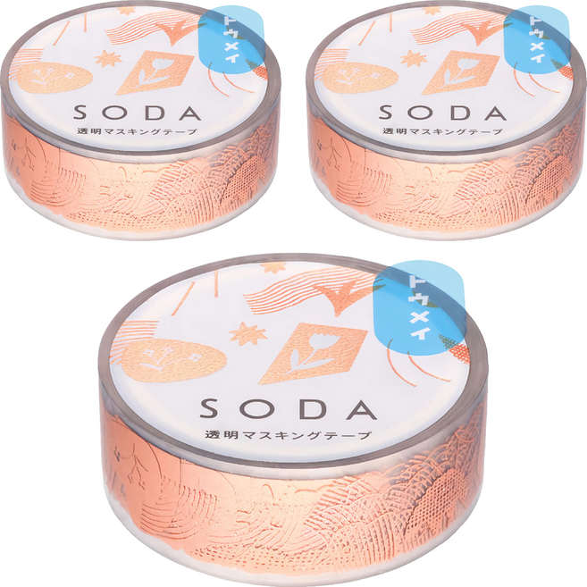 KING JIM HITOTOKI SODA 透明PET卷狀膠帶 碎片東出桂奈設計款 15mm, 粉金色 + 透明色, 3個