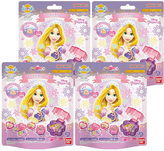 BANDAI 泡澡公仔沐浴球 紫色葡萄香 長髮公主閃亮粉盒, 55g, 4包