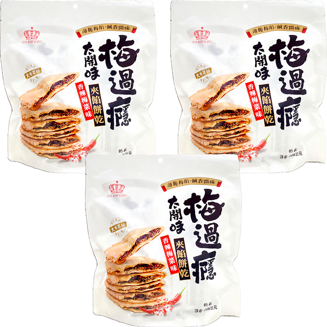 日日旺 香辣梅菜味夾餡餅乾, 208g, 3袋