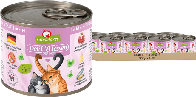 GranataPet 葛蕾特 精緻食光主食系列 貓罐 2號, 羊肉 + 火雞, 200g, 18罐
