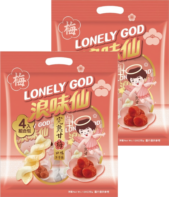 旺旺 LONELY GOD 浪味仙 完熟甘梅組合包, 128g, 2袋