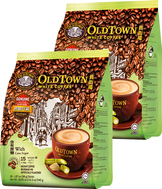 OLDTOWN WHITE COFFEE 舊街場白咖啡 3合1天然蔗糖白咖啡, 36g, 15條, 2袋