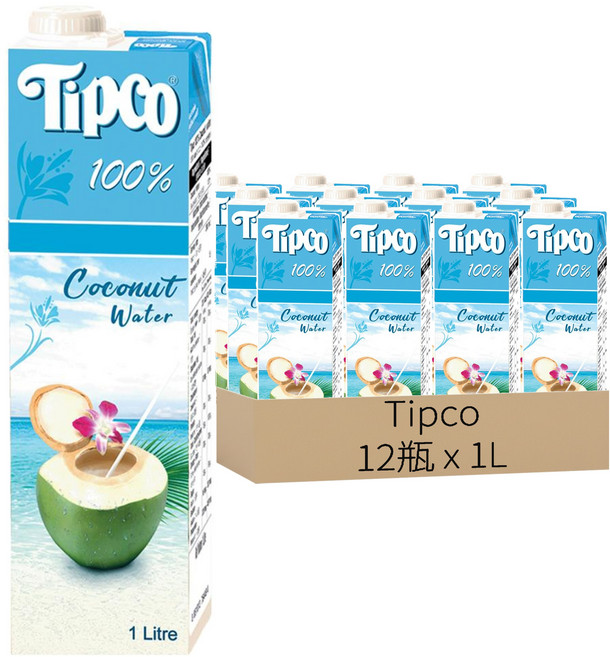 Tipco 100%椰子水, 1L, 12瓶