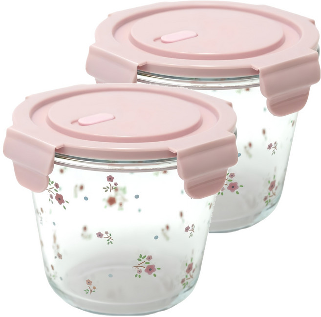 MYUMYUMYU 沐慕家居 高硼抗爆玻璃保鮮盒 紅色碎花 500ml, 容器 + 蓋子, 2個