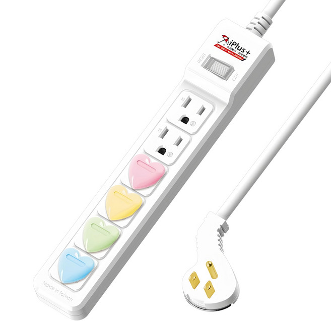 iPlus 保護傘 1開關6插延長線 附心型護套 3孔, 1.2m, 白色, 1條