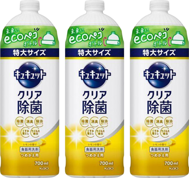 Kao 花王 Cucute 珂珂透 餐具洗碗精 檸檬香, 700ml, 3瓶
