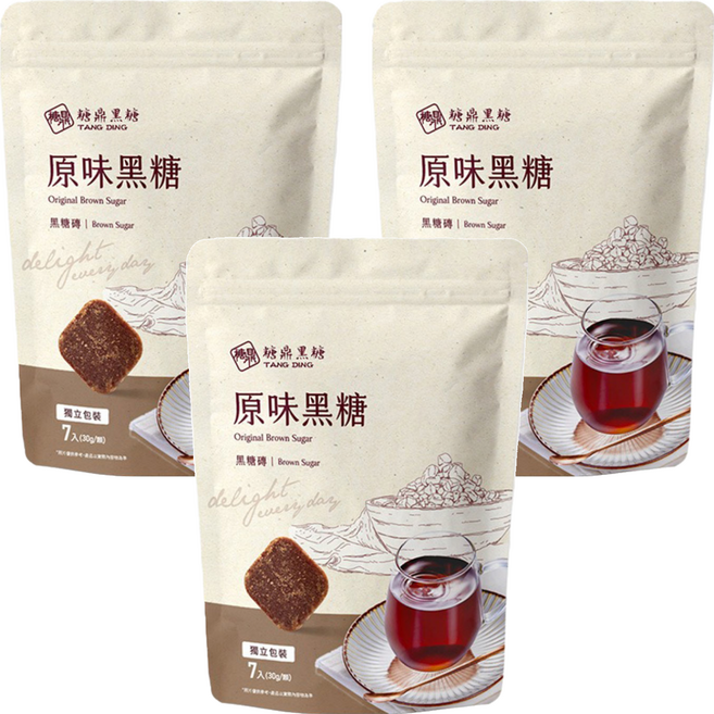 糖鼎 黑糖磚 原味黑糖, 30g, 7顆, 3袋