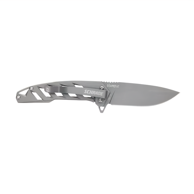 SCHRADE 折刀骨架 Ventricle 滾軸開刀 高碳鋼氮化鈦塗層 附背夾 AUS-10, 灰色, 1個