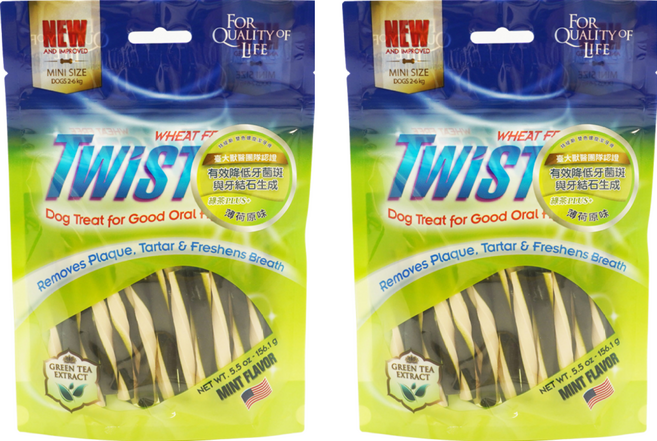TWISTIX 特緹斯 雙色螺旋潔牙骨 綠茶PLUS+ 迷你, 2包