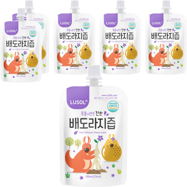 LUSOL 嬰幼兒果汁 雪梨桔梗 韓國國產無農藥蔬果製成 無添加砂糖、防腐劑 吸嘴帶包裝 隨時飲用, 100ml, 6包