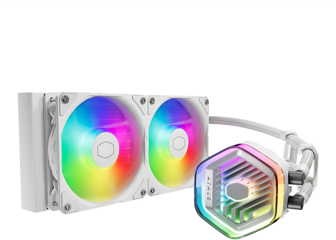 COOLER MASTER 酷碼 MasterLiquid 240 Atmos CPU散熱器 白色 360度全方位冷卻 靜音運行設計, 1個
