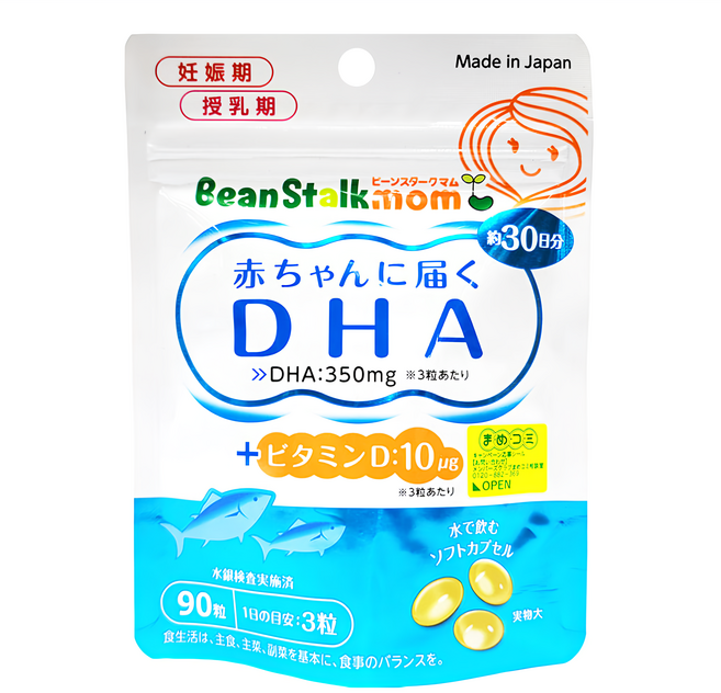 SNOW 雪印 Bean Stalk DHA魚油 維生素D3膠囊, 90顆, 455mg, 1包