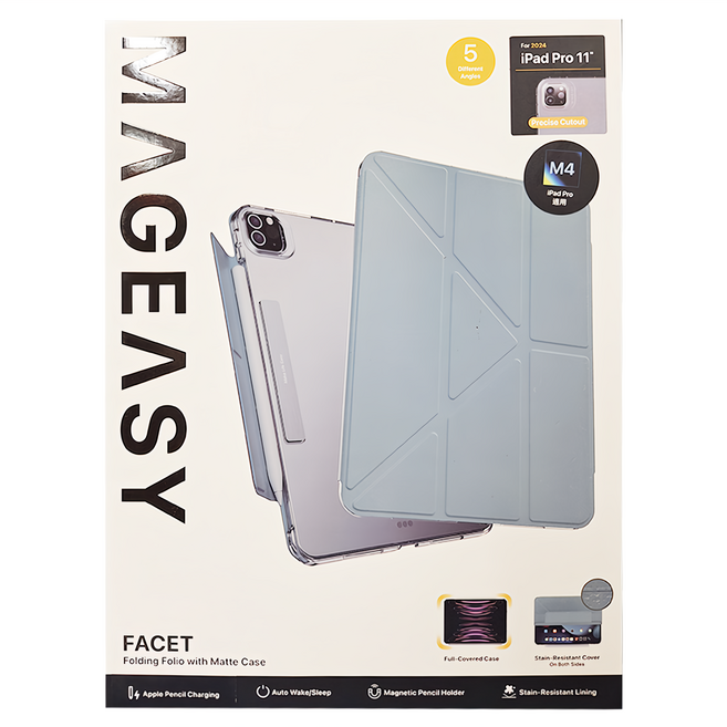 SwitchEasy 魚骨牌 MAGEASY FACET 全方位支架透明背蓋保護套, 寧靜藍, 1個