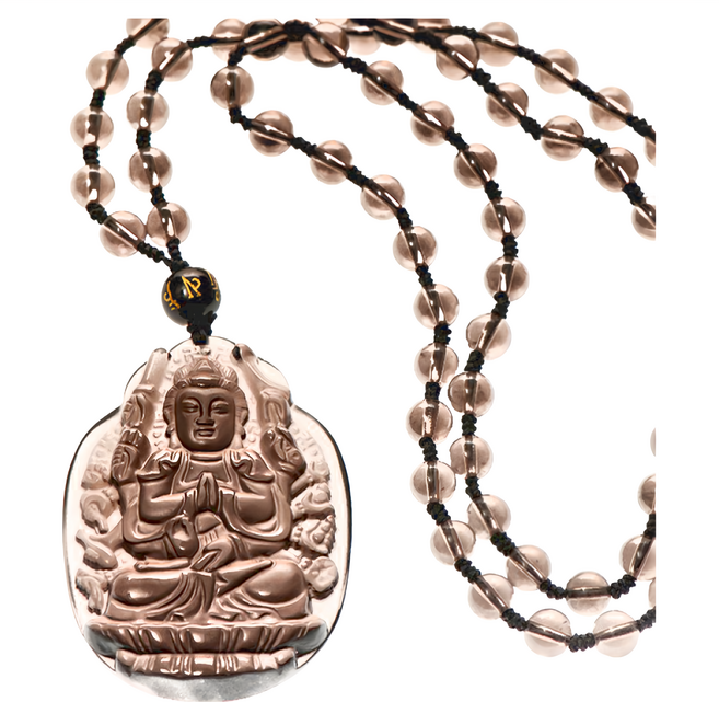 財神小舖 生肖鼠 千手觀音 本命佛 頂級冰晶黑曜石項鍊 冰晶 62cm, 黑曜石, 1條