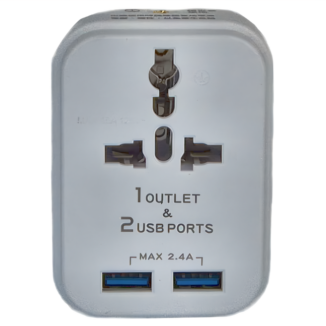Dr.AV 聖岡科技 2P台灣專用 + 萬國轉換插頭 1 Outlet & 2 USB Ports MAX 2.4A, 1個