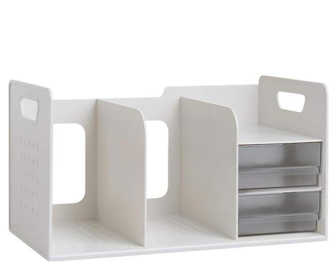 桌上型附兩抽屜書架/白色組合式書架/書檔/桌面收納 文具收納書櫃, 白色