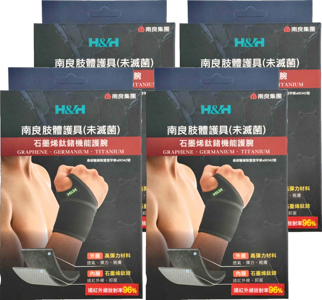 H&H 南良 石墨烯鈦鍺機能護腕, 4個, Black