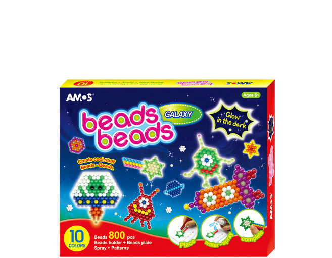 AMOS 阿摩司 益智水拼珠 套裝 含800顆珠子 10種顏色 黑暗中發光, 太空怪物 多色, 1盒