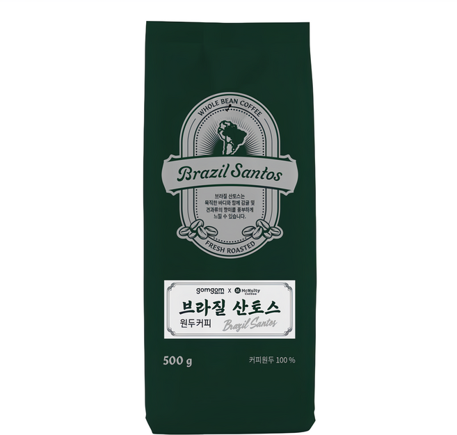 gomgom 巴西桑托斯咖啡豆, 1包, 500g, 咖啡豆(無研磨)