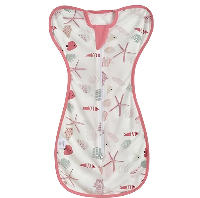 Kori Deer 可莉鹿 清新北歐風竹節棉網眼透氣嬰兒蝴蝶型包巾 砂石海星 M可伸袖 (5-9kg)