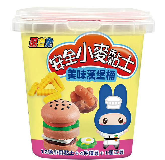 忍者兔安全小麥黏土, 美味漢堡桶 多色, 1桶