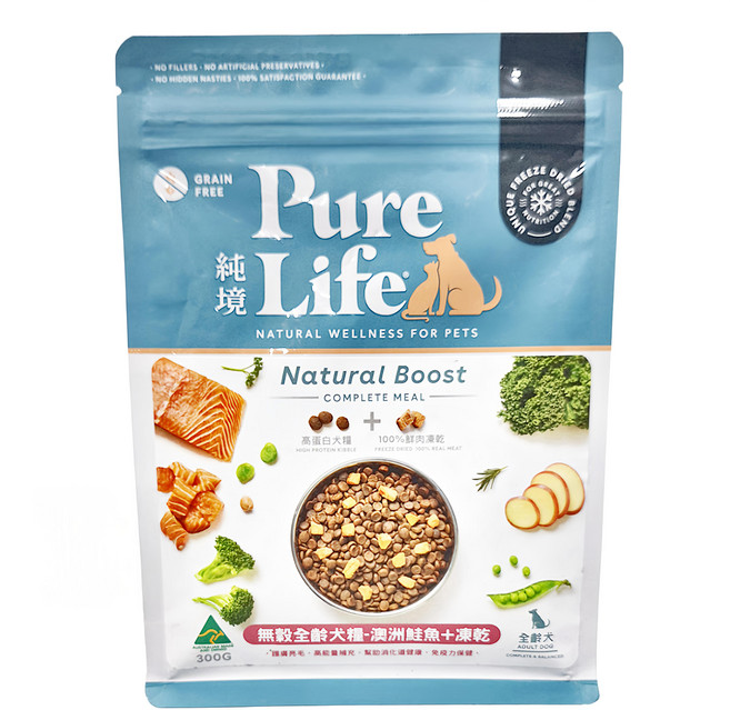 Pure Life 純境 全齡犬用 無穀糧, 澳洲鮭魚 + 凍乾, 300g, 1袋