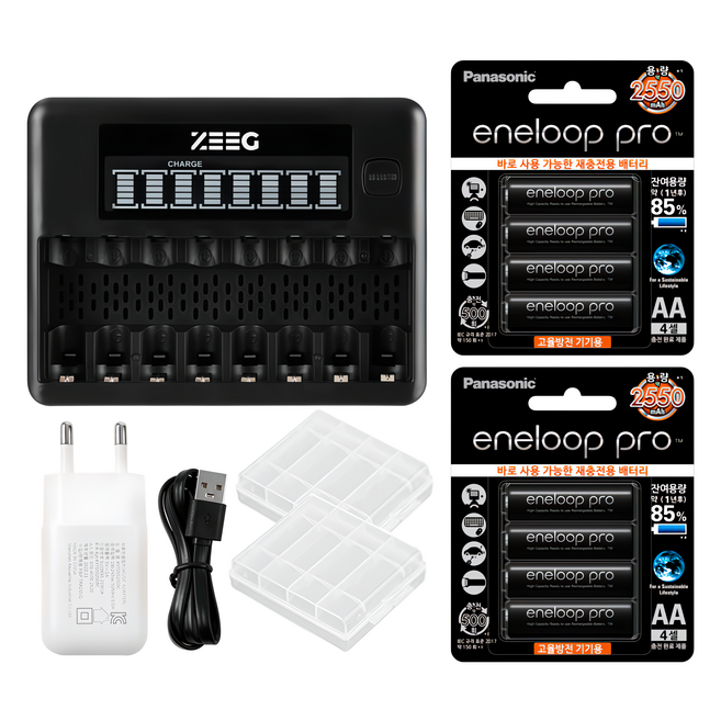 지그 스마트 8구 LCD 충전기 + 에네루프 충전지 세트, 1개
