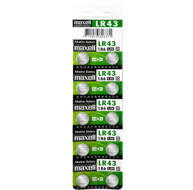 maxell 台灣公司貨 鹼性鈕扣型電池 LR43, 10顆, 1組