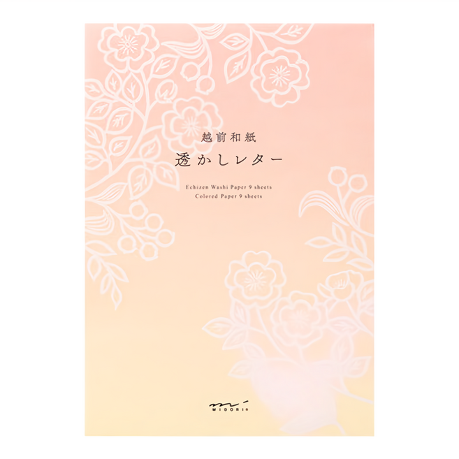 日本 MIDORI 薄紗越前和紙信紙 A5, 花卉 粉色 + 淺黃色, 1包