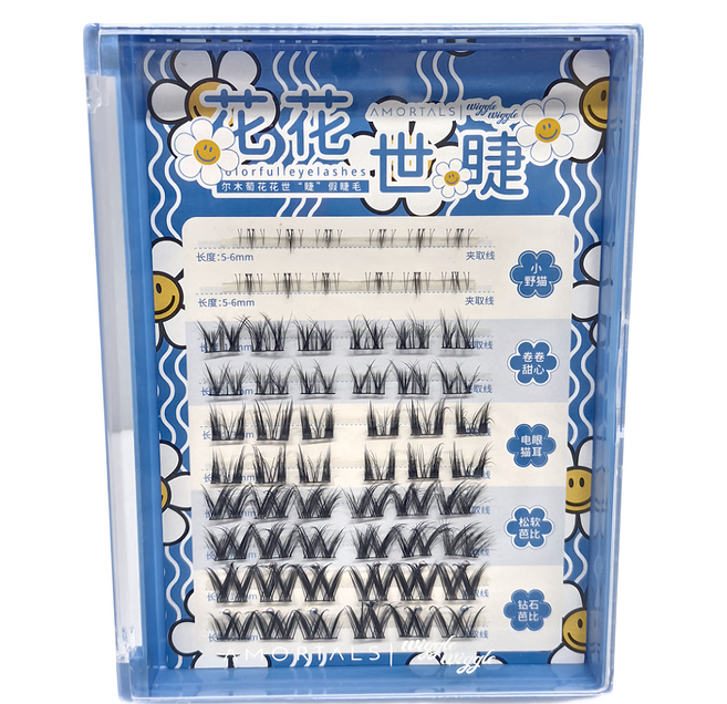 AMORTALS 爾木萄 wiggle 聯名款 花花世睫睫毛書 Set 60簇 假睫毛, 1盒, 黑色