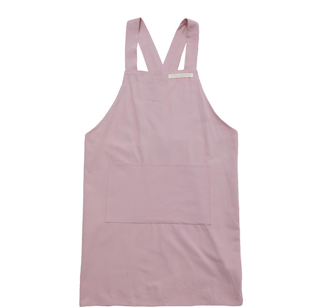 日系純色工作圍裙 棉質交叉肩帶設計 加大口袋方便實用 簡約風格時尚百搭, 粉色, 1件