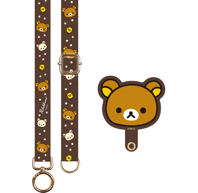 Rilakkuma 拉拉熊 多功能手機夾片掛繩 可調節式背帶 可愛夾片設計 快速安裝, 咖啡色, 1組