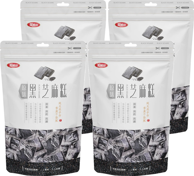 美味田 黑芝麻糕 原味 純素 口感Q彈 甜度適中 不黏牙, 250g, 4袋