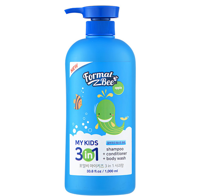 Formal Bee KiDS 3合1 嬰幼兒洗潤髮沐浴乳 蘋果香, 1L, 1瓶