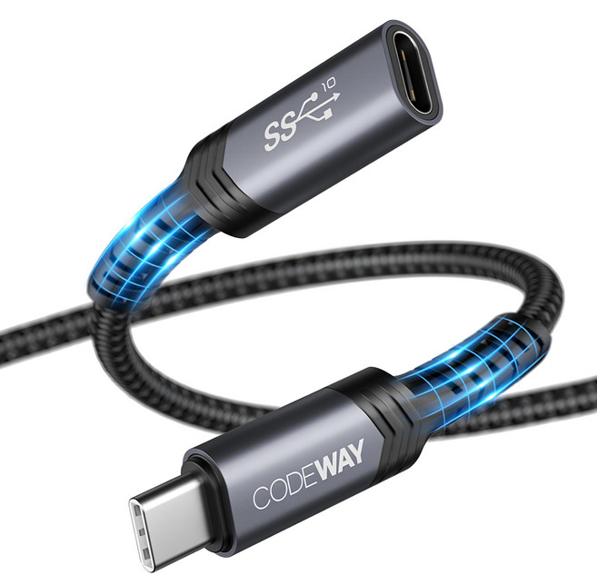 CODEWAY Type-C 公對母延長線 USB3.2 Gen2, 0.25m, 1條