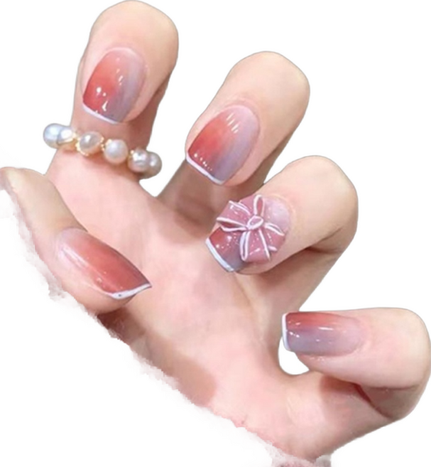 Paula's Nail 寶拉美甲 小甲型鑽飾美甲 美甲貼片 小甲短款, 粉色, 1組