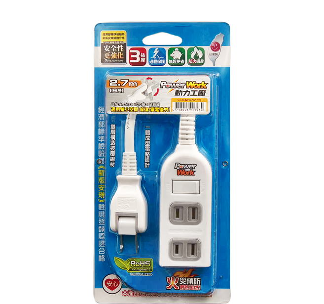PowerWork 動力工廠 延長線 1切3座2P CT2132, 2.7m, 白色, 1條