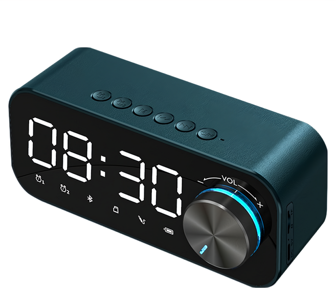 ANTIAN 鏡面迷你藍牙喇叭 鬧鐘/時鐘 多功能音響 USB充電式高音質小音箱 原廠保固, B126, 藍色