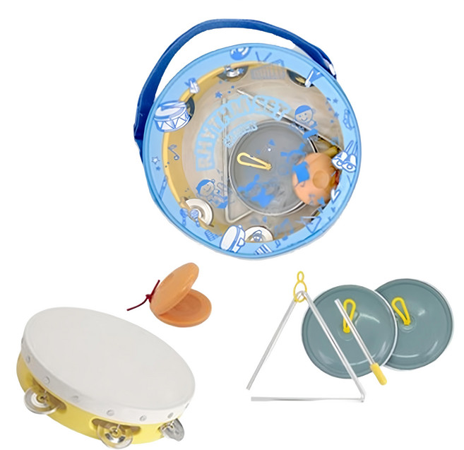 samick 三益樂器 節奏樂器組 NSR-24B 鈴鼓 + 三角鐵 + 響板 + 鑼, 藍色, 1組